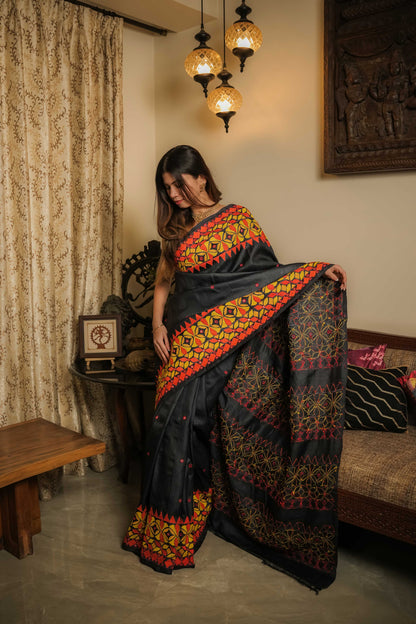 Black Tussar Silk Saree