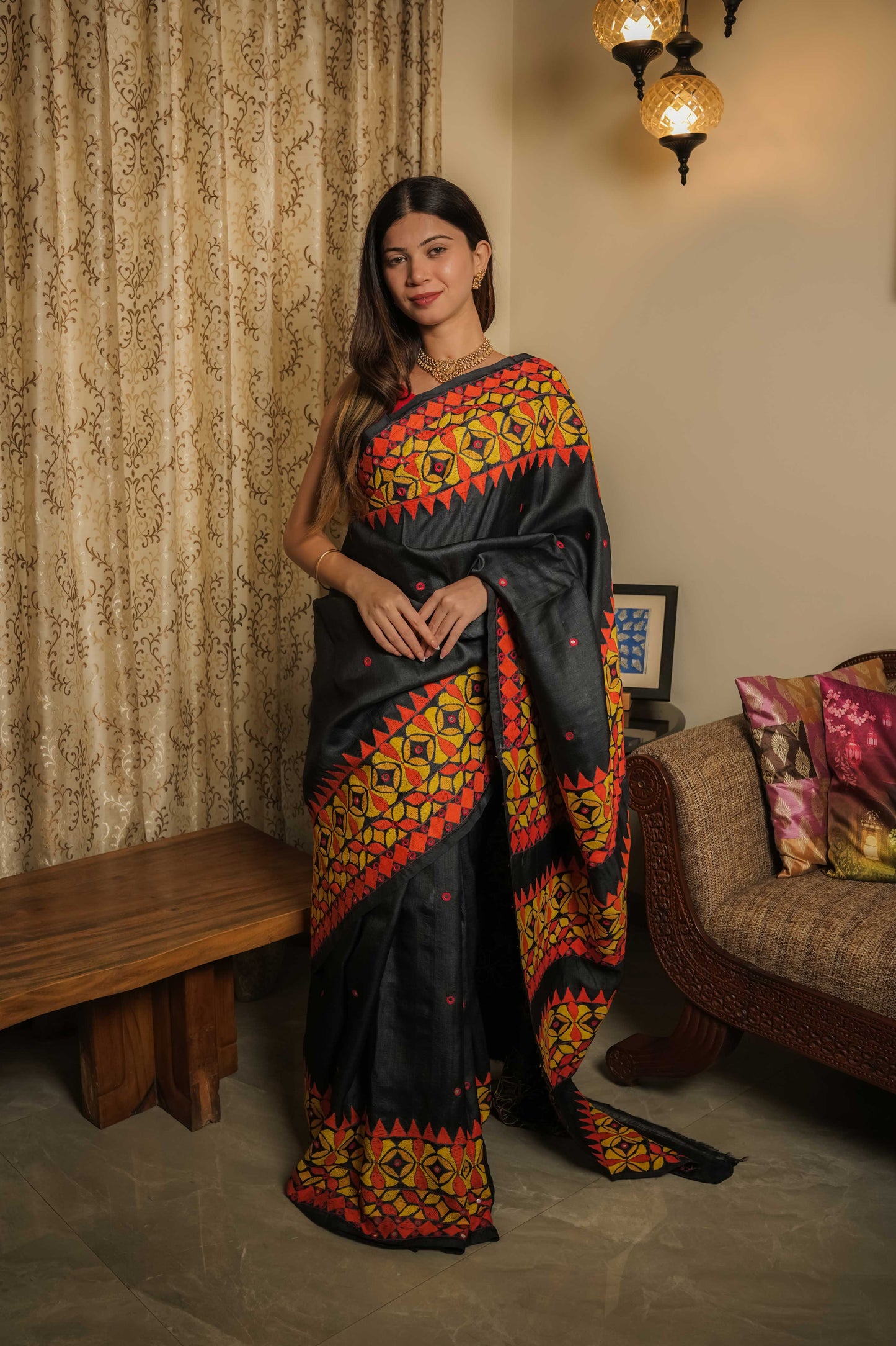 Black Tussar Silk Saree