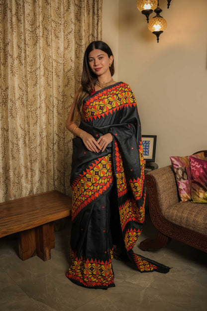 Black Tussar Silk Saree