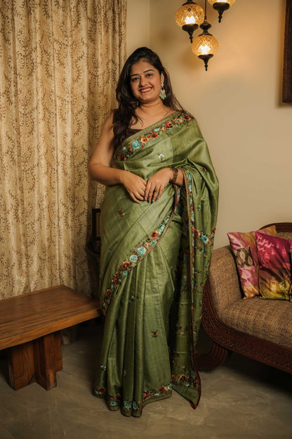 Green Gassi Tussar Saree