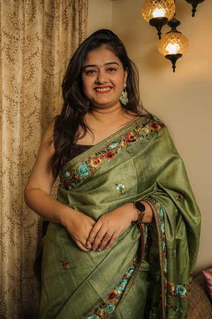 Green Gassi Tussar Saree
