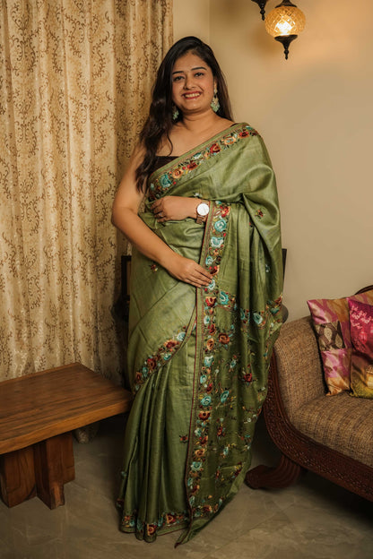 Green Gassi Tussar Saree