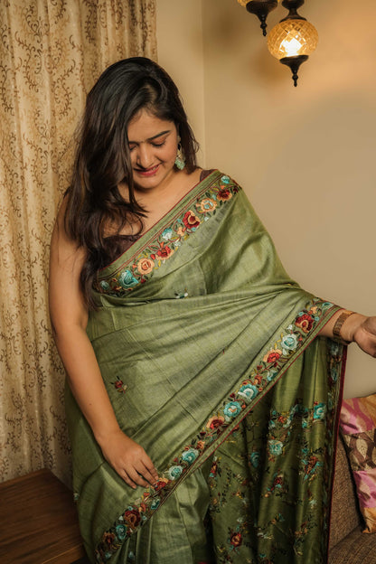 Green Gassi Tussar Saree