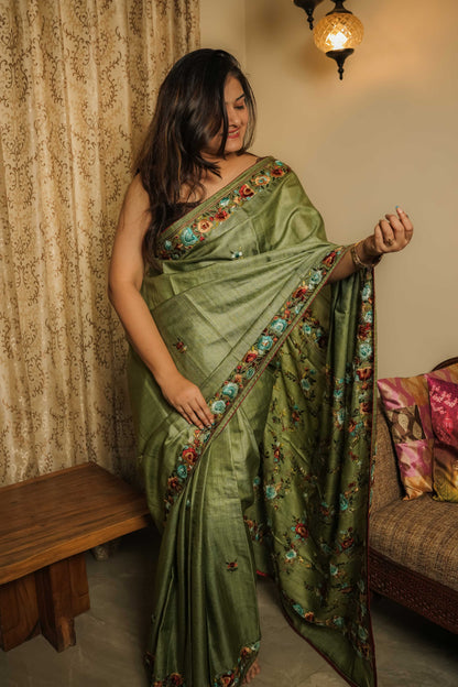 Green Gassi Tussar Saree