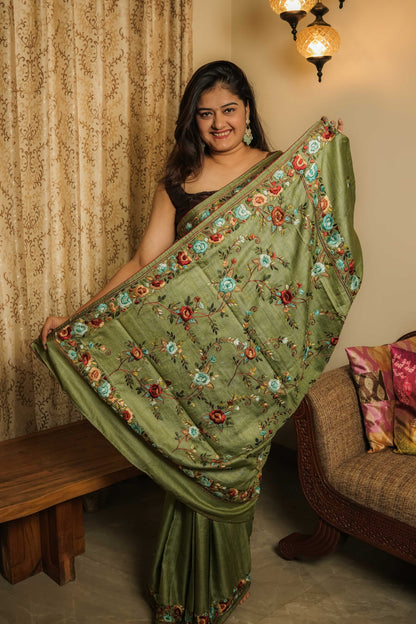 Green Gassi Tussar Saree