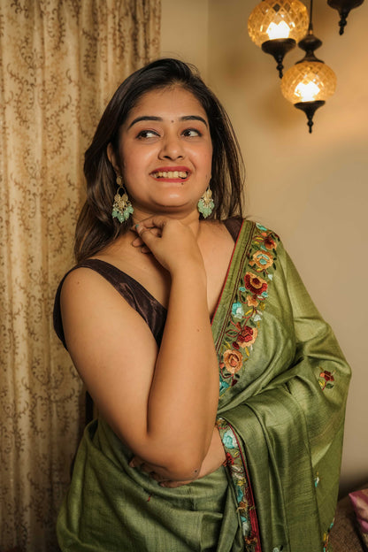 Green Gassi Tussar Saree