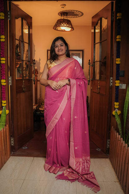 Pink Soft Cotton Saree