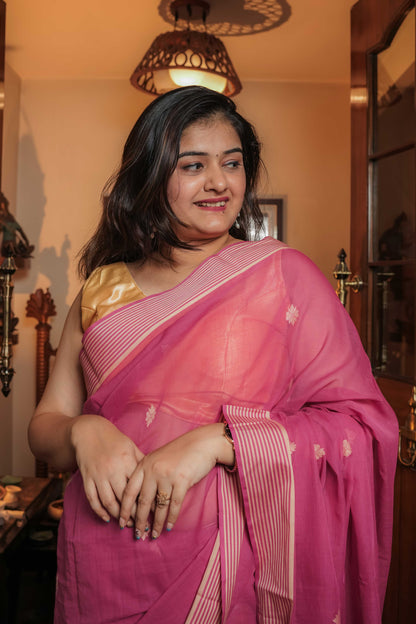 Pink Soft Cotton Saree