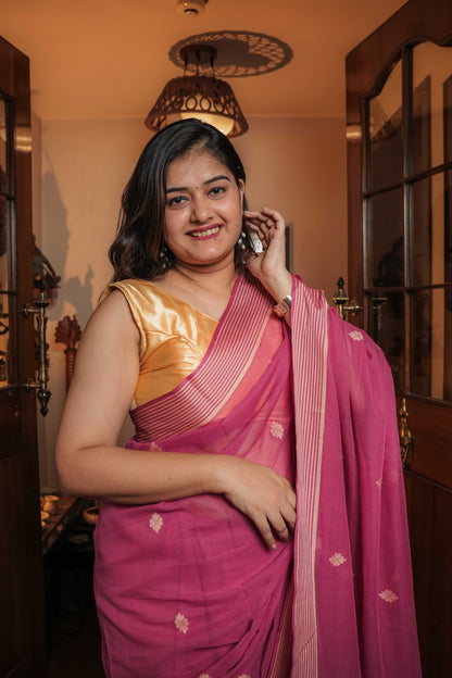 Pink Soft Cotton Saree
