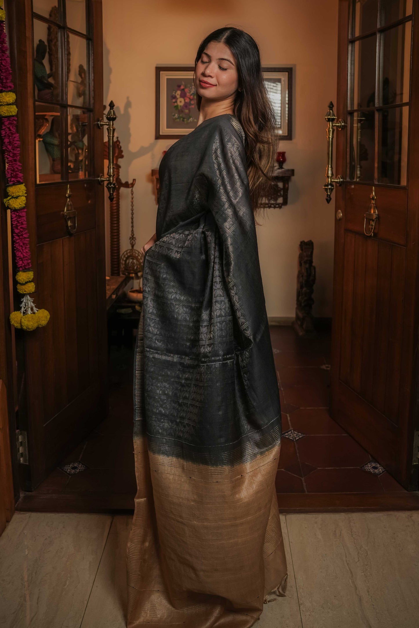 Black Resham Silk Saree