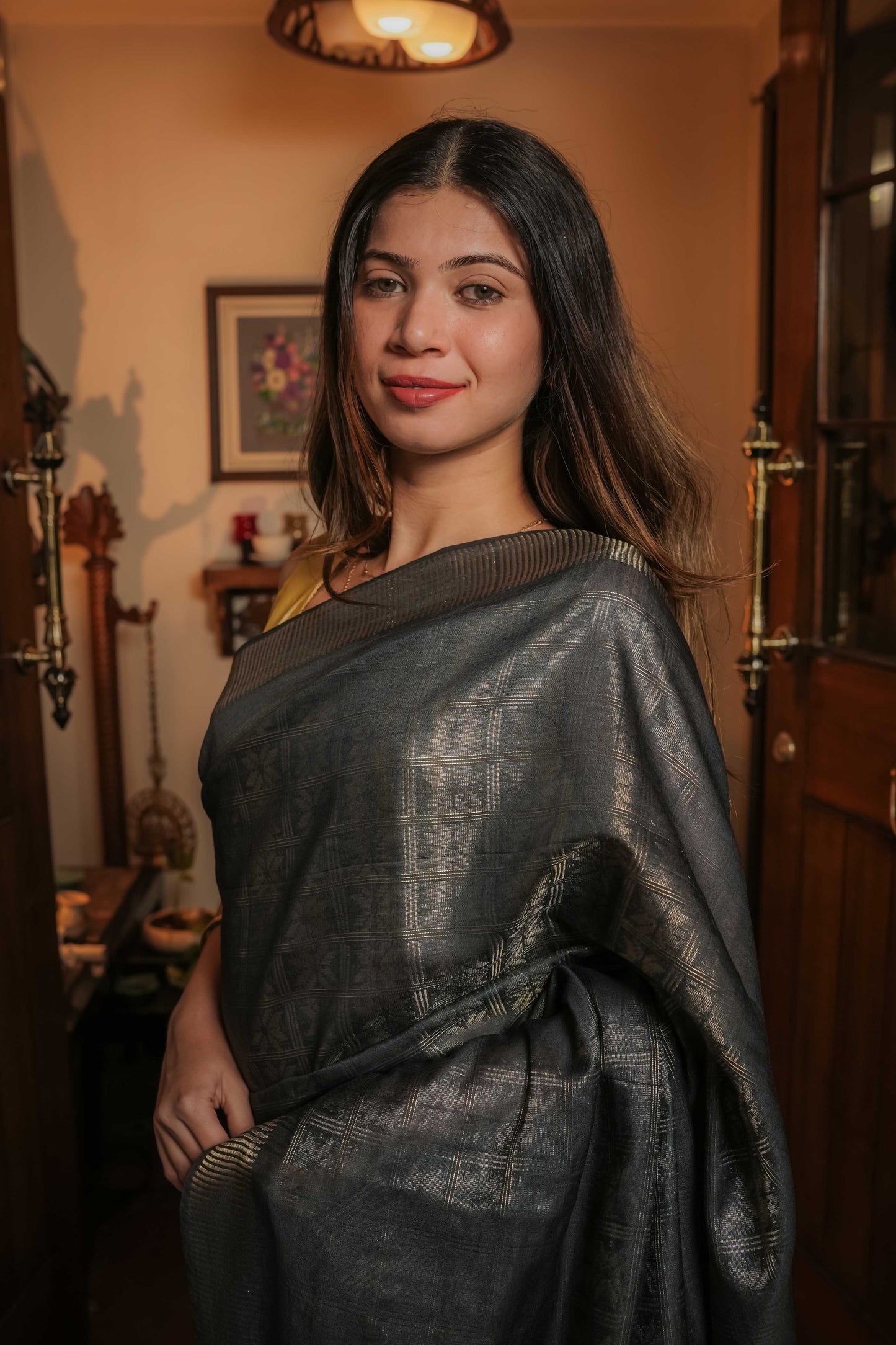 Black Resham Silk Saree