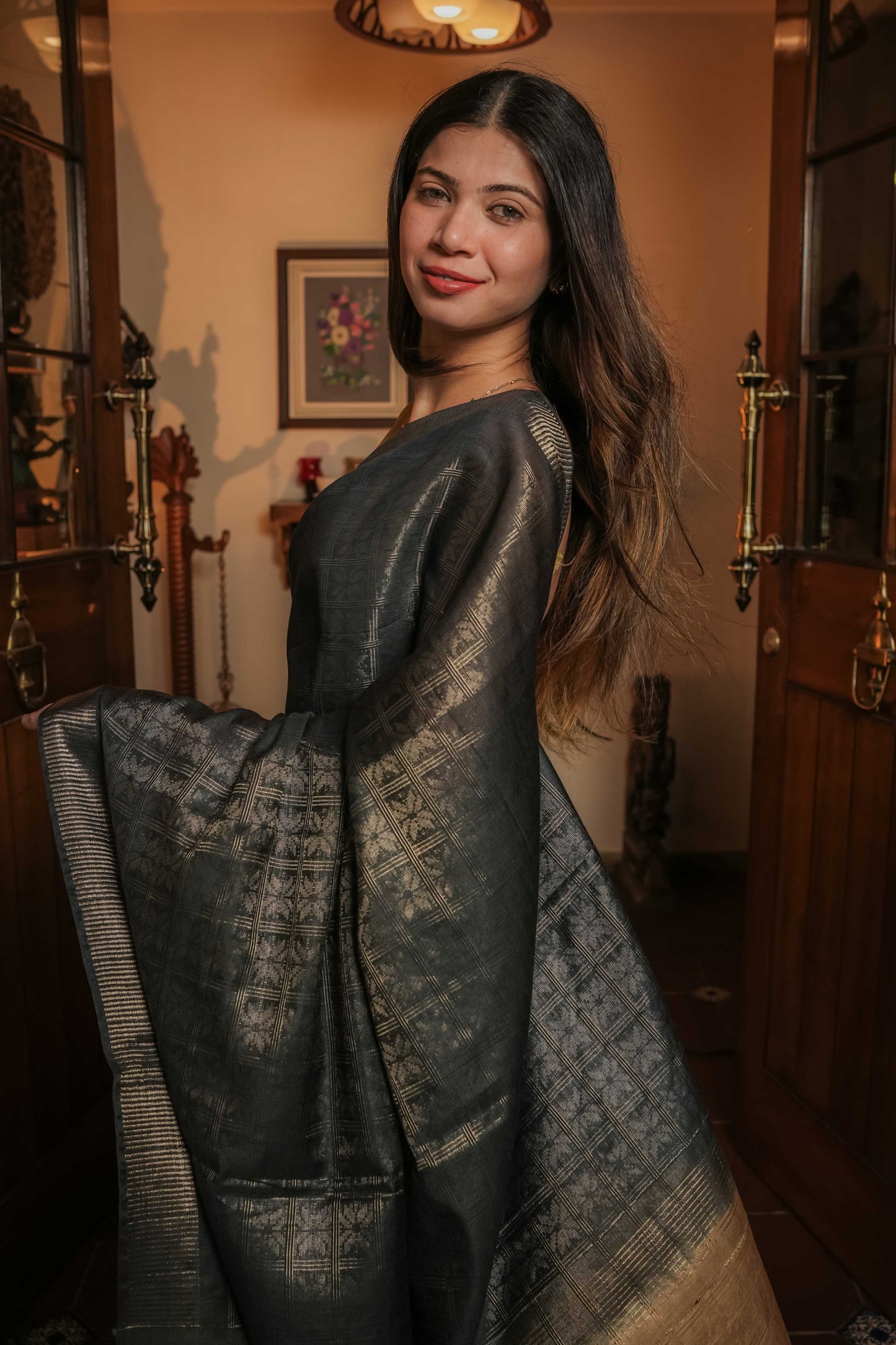 Black Resham Silk Saree