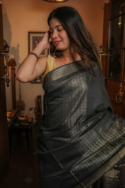 Black Resham Silk Saree