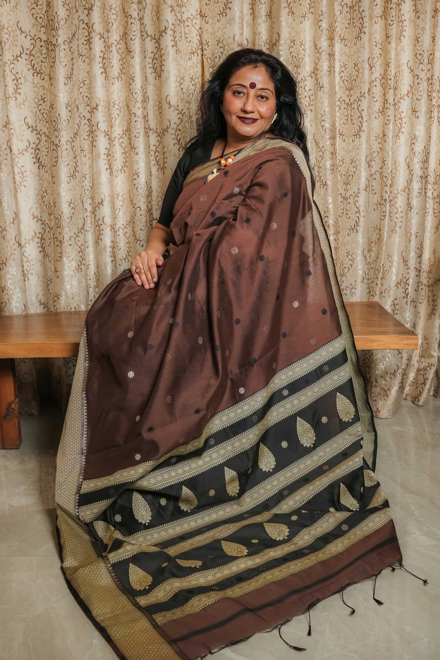 Brown Handloom Cotton Silk Saree