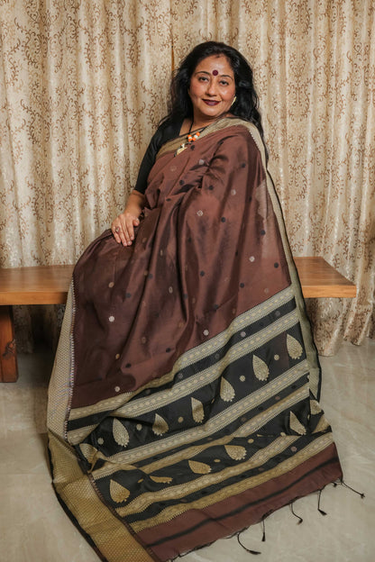 Brown Handloom Cotton Silk Saree