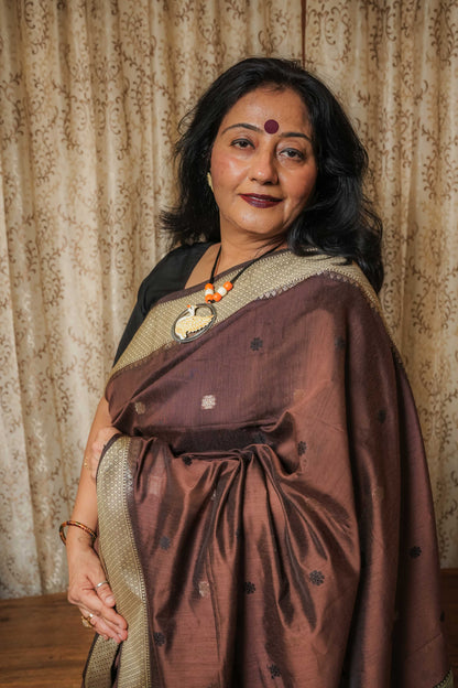 Brown Handloom Cotton Silk Saree