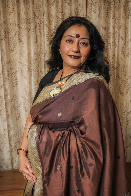 Brown Handloom Cotton Silk Saree