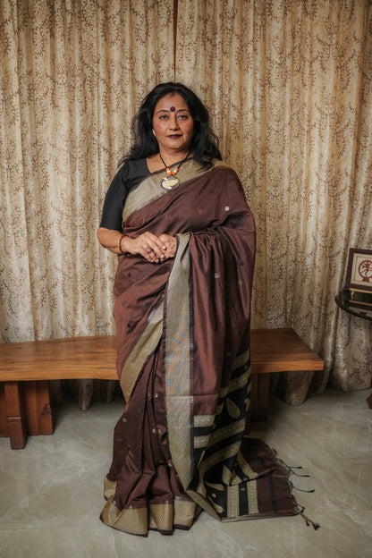Brown Handloom Cotton Silk Saree