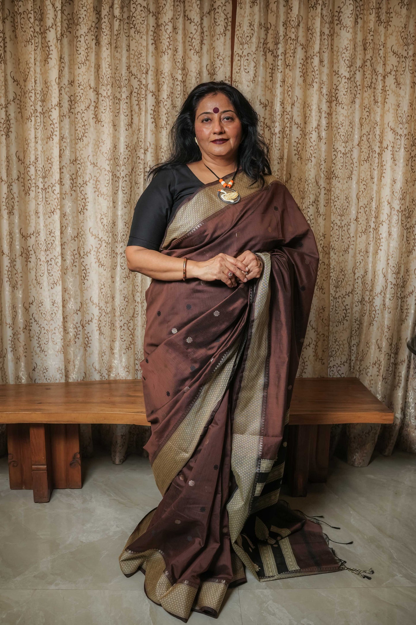 Brown Handloom Cotton Silk Saree
