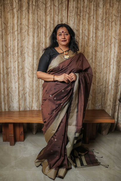 Brown Handloom Cotton Silk Saree