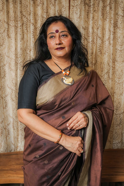 Brown Handloom Cotton Silk Saree