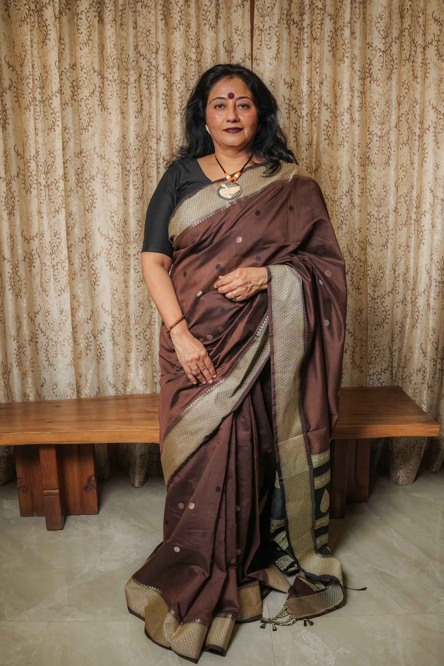 Brown Handloom Cotton Silk Saree