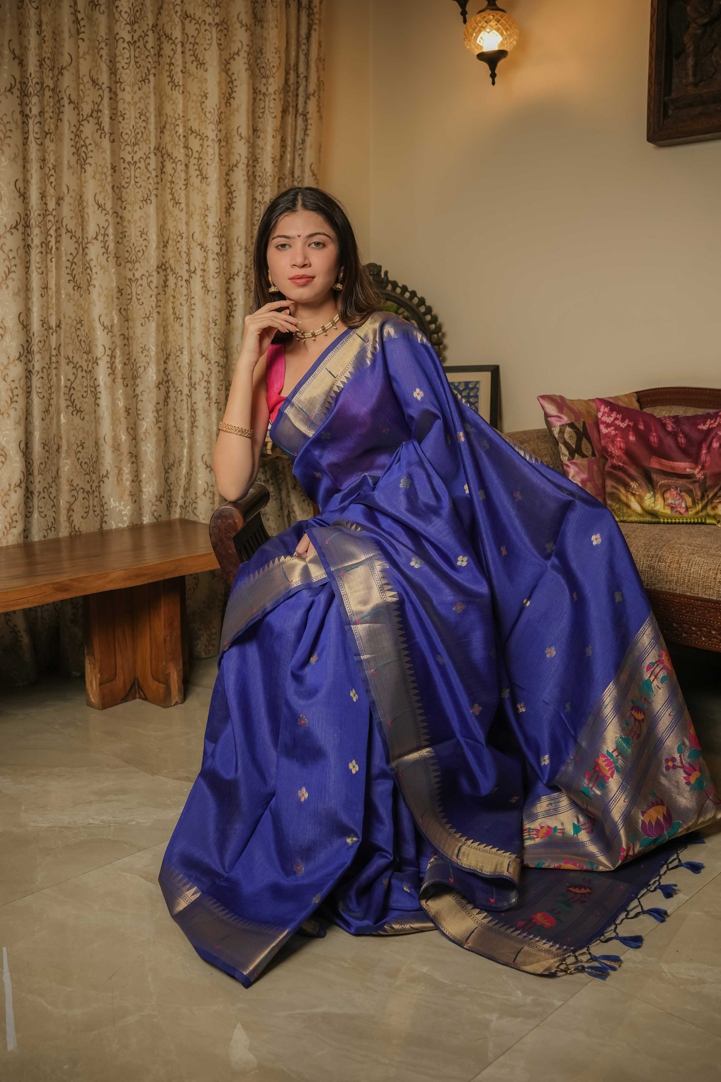 Blue Cotton Silk Paithani Saree