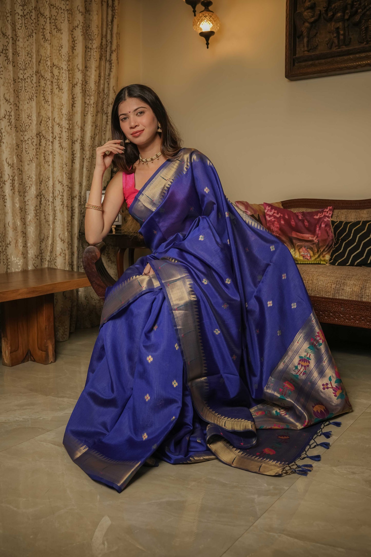 Blue Cotton Silk Paithani Saree