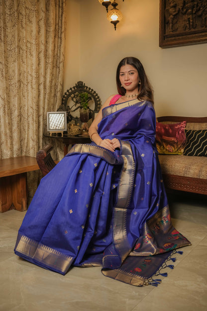 Blue Cotton Silk Paithani Saree
