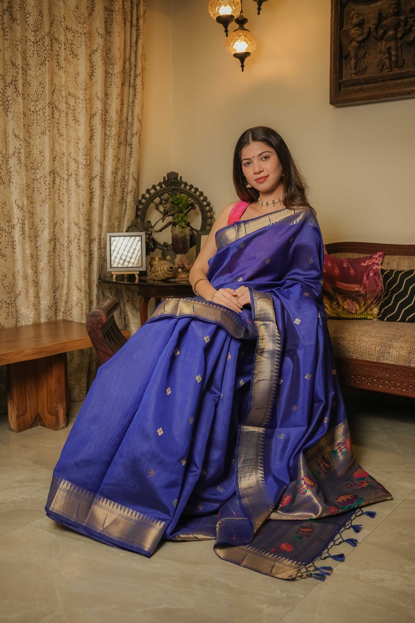 Blue Cotton Silk Paithani Saree