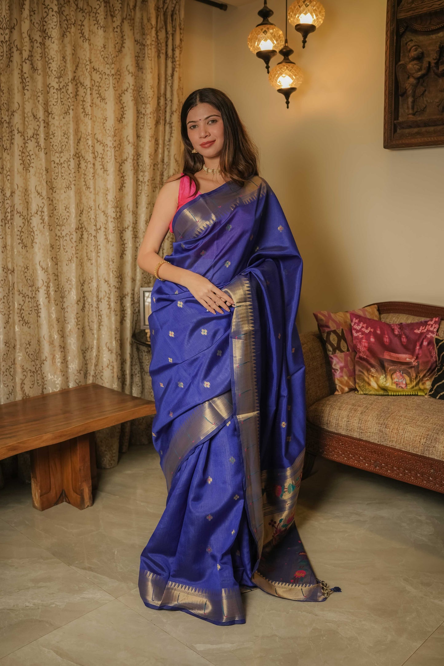 Blue Cotton Silk Paithani Saree