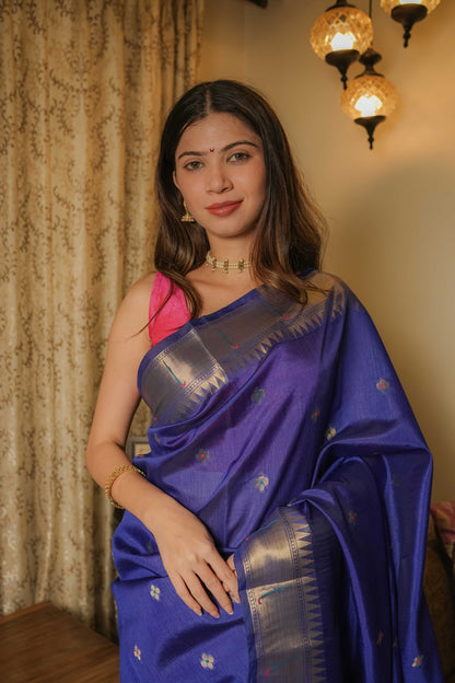 Blue Cotton Silk Paithani Saree
