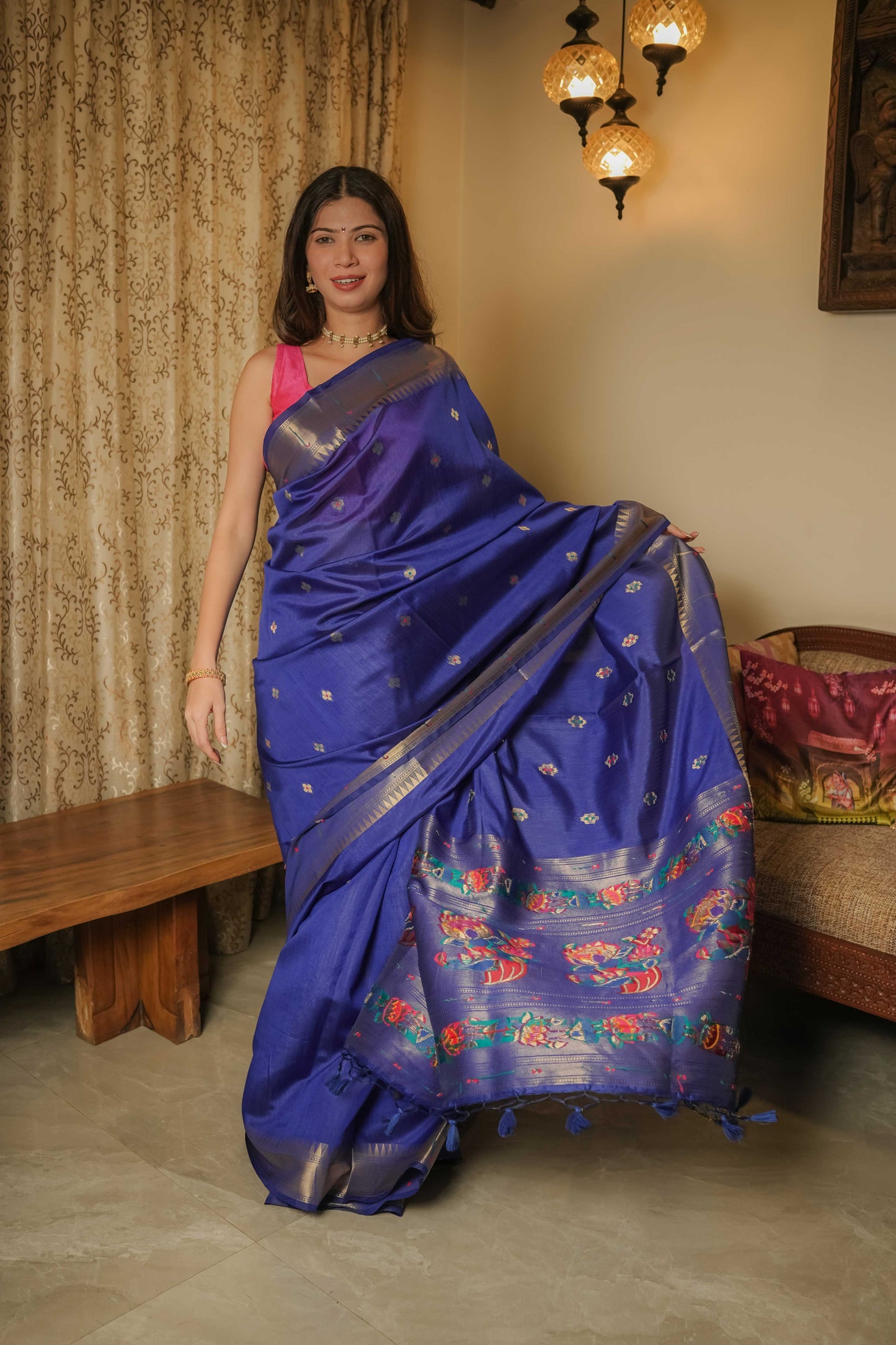 Blue Cotton Silk Paithani Saree