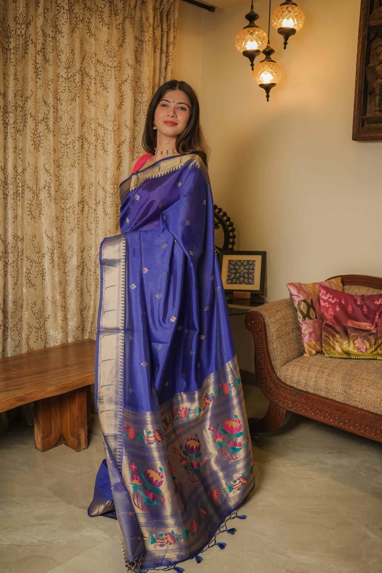 Blue Cotton Silk Paithani Saree