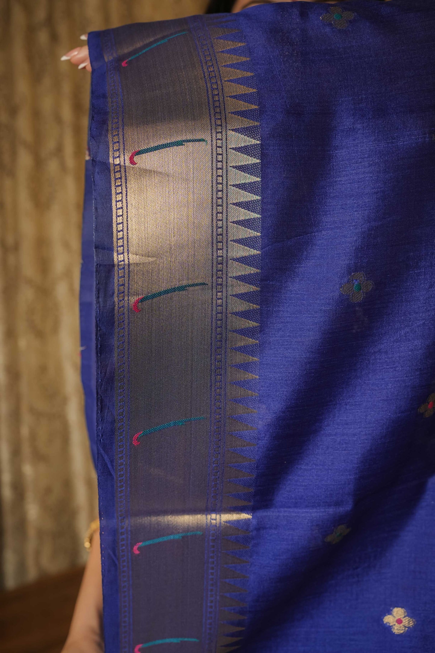 Blue Cotton Silk Paithani Saree