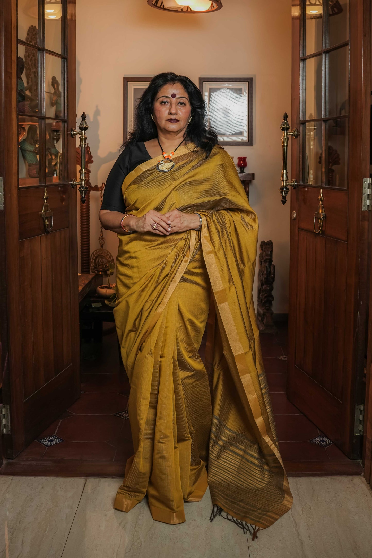Yellow Cotton Silk Saree