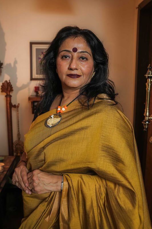 Yellow Cotton Silk Saree