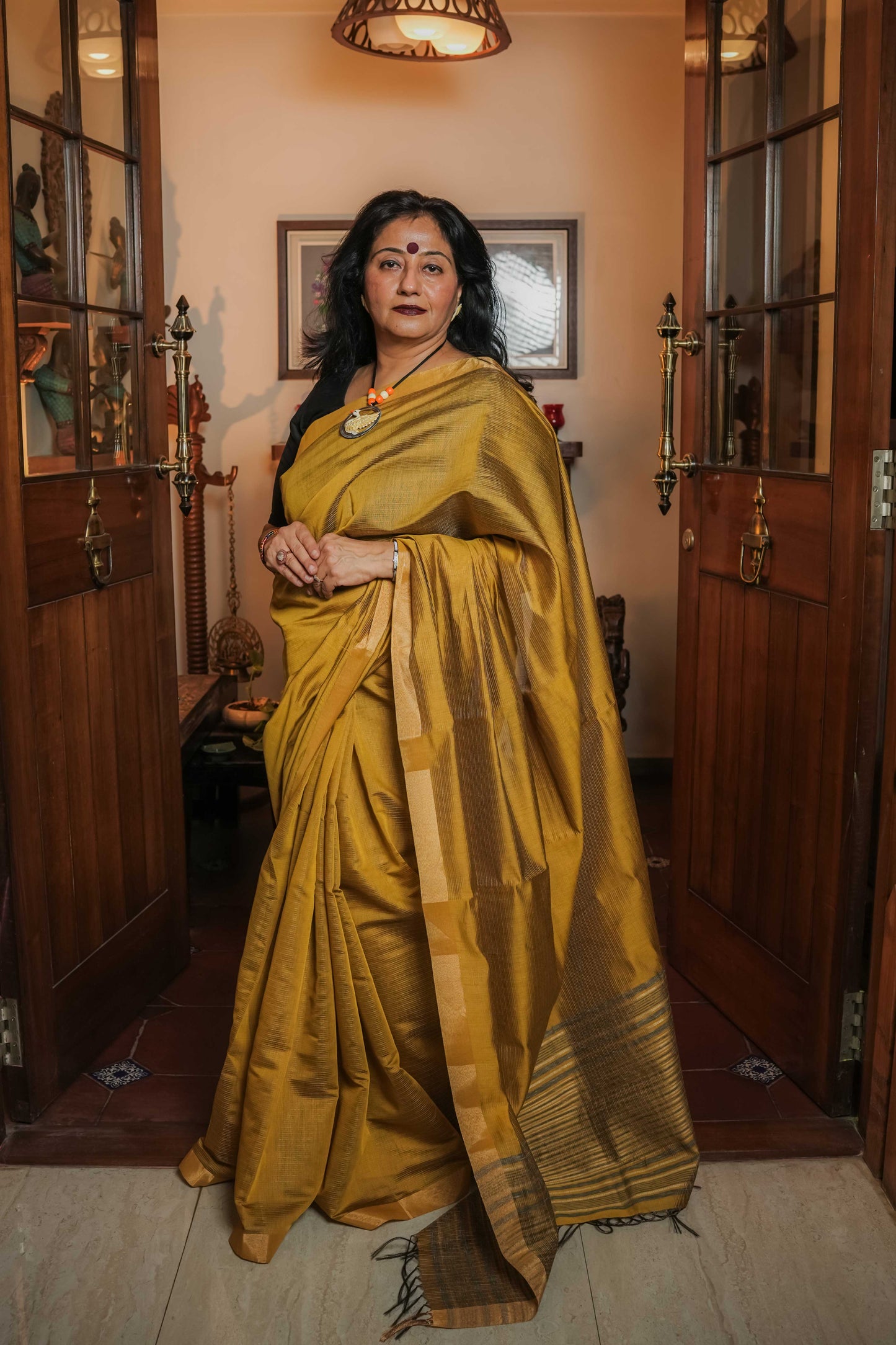 Yellow Cotton Silk Saree