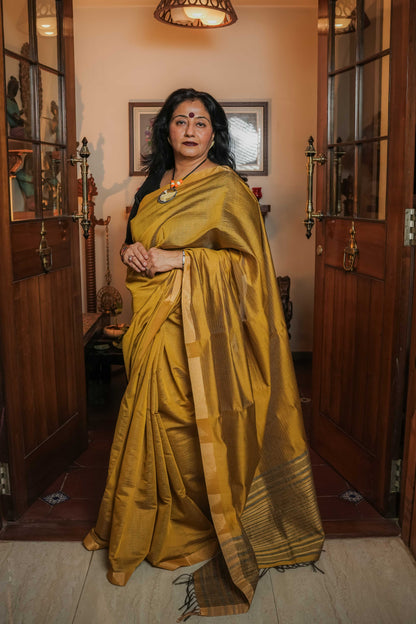 Yellow Cotton Silk Saree