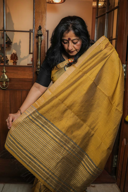 Yellow Cotton Silk Saree