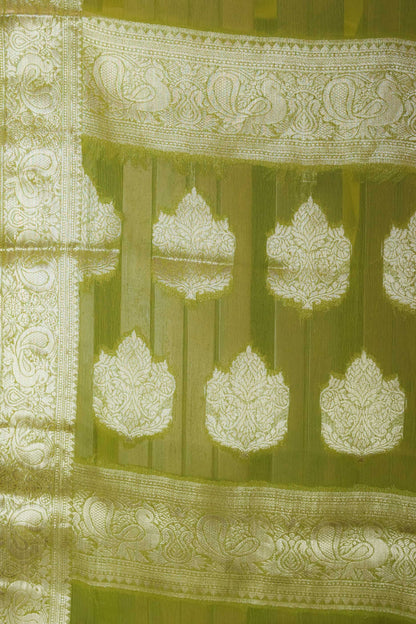 Green Georgette Plain Saree