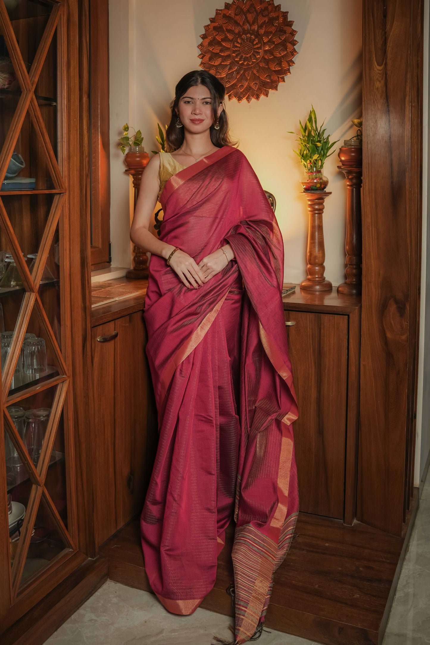 Red Cotton Silk Saree