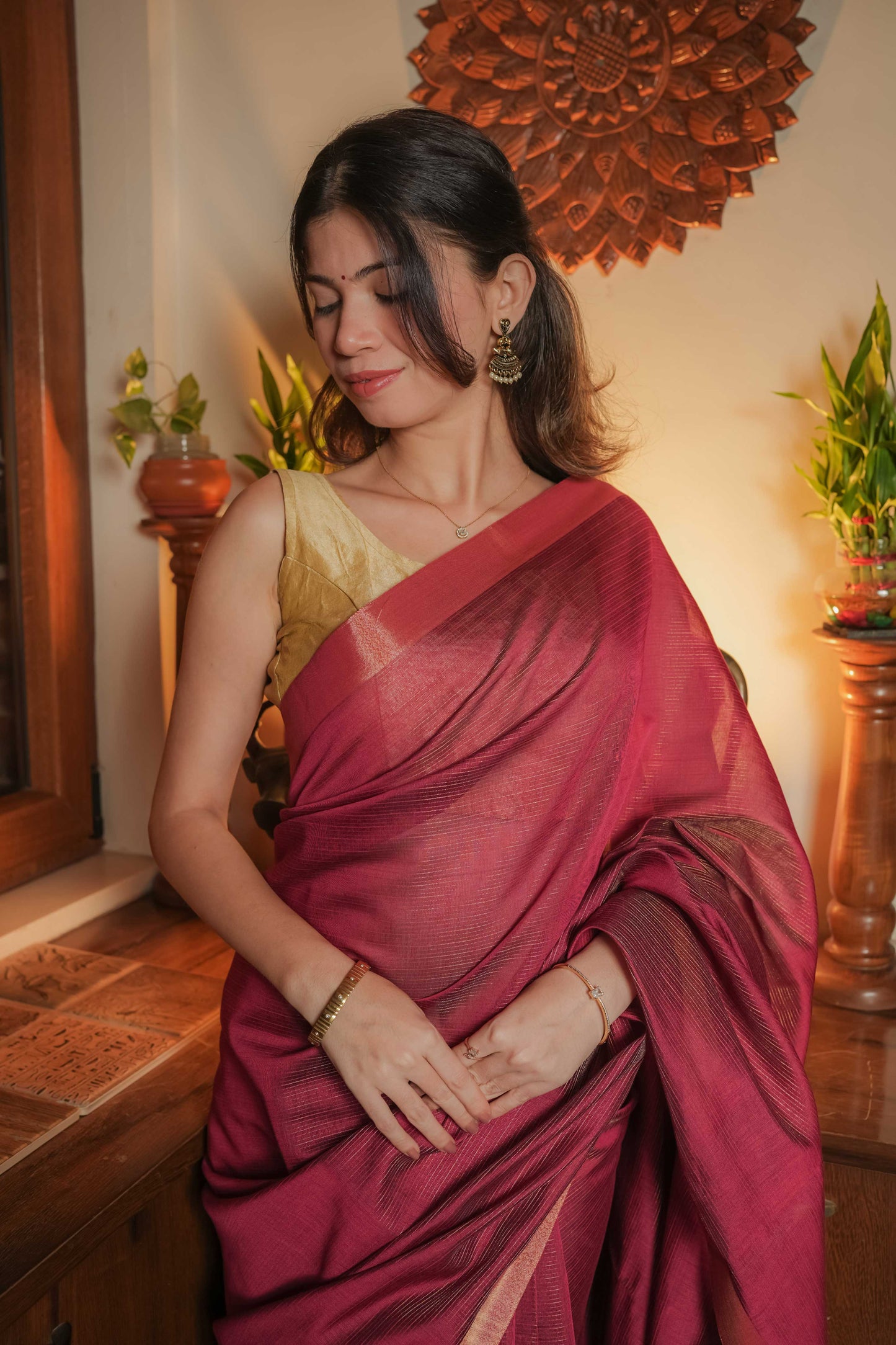 Red Cotton Silk Saree