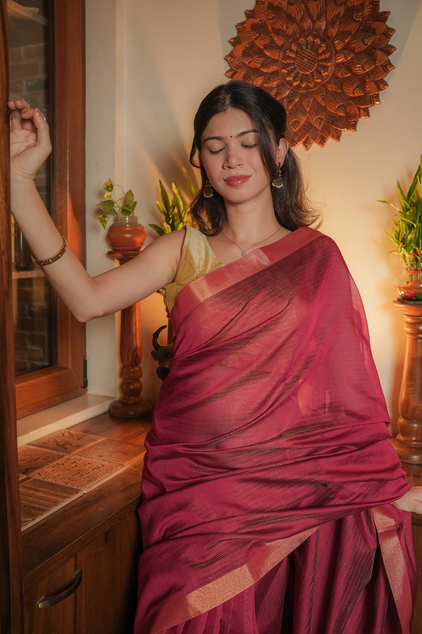 Red Cotton Silk Saree