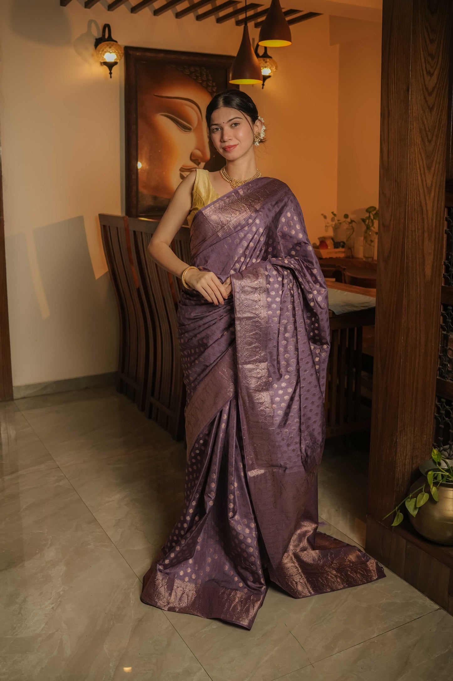 Lilac Raw Silk Saree