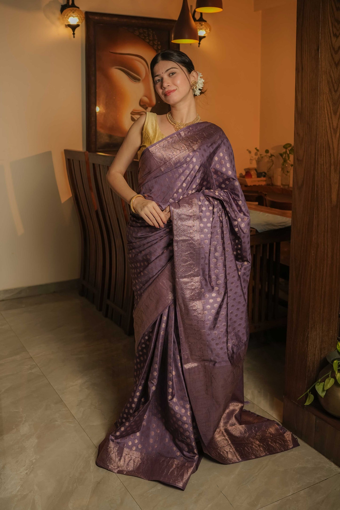 Lilac Raw Silk Saree