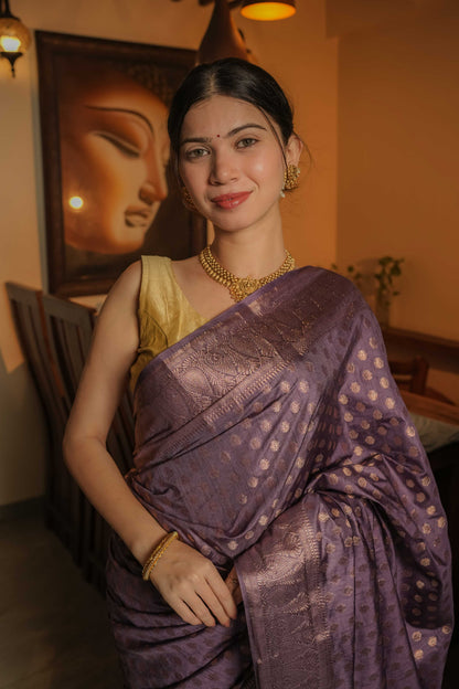 Lilac Raw Silk Saree