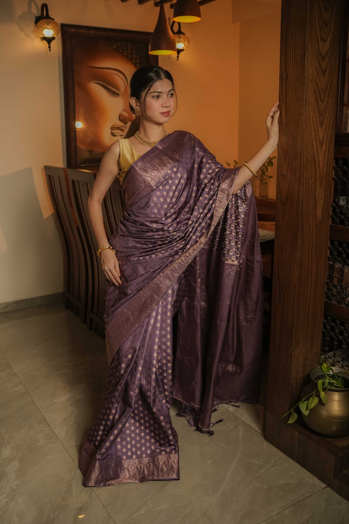 Lilac Raw Silk Saree