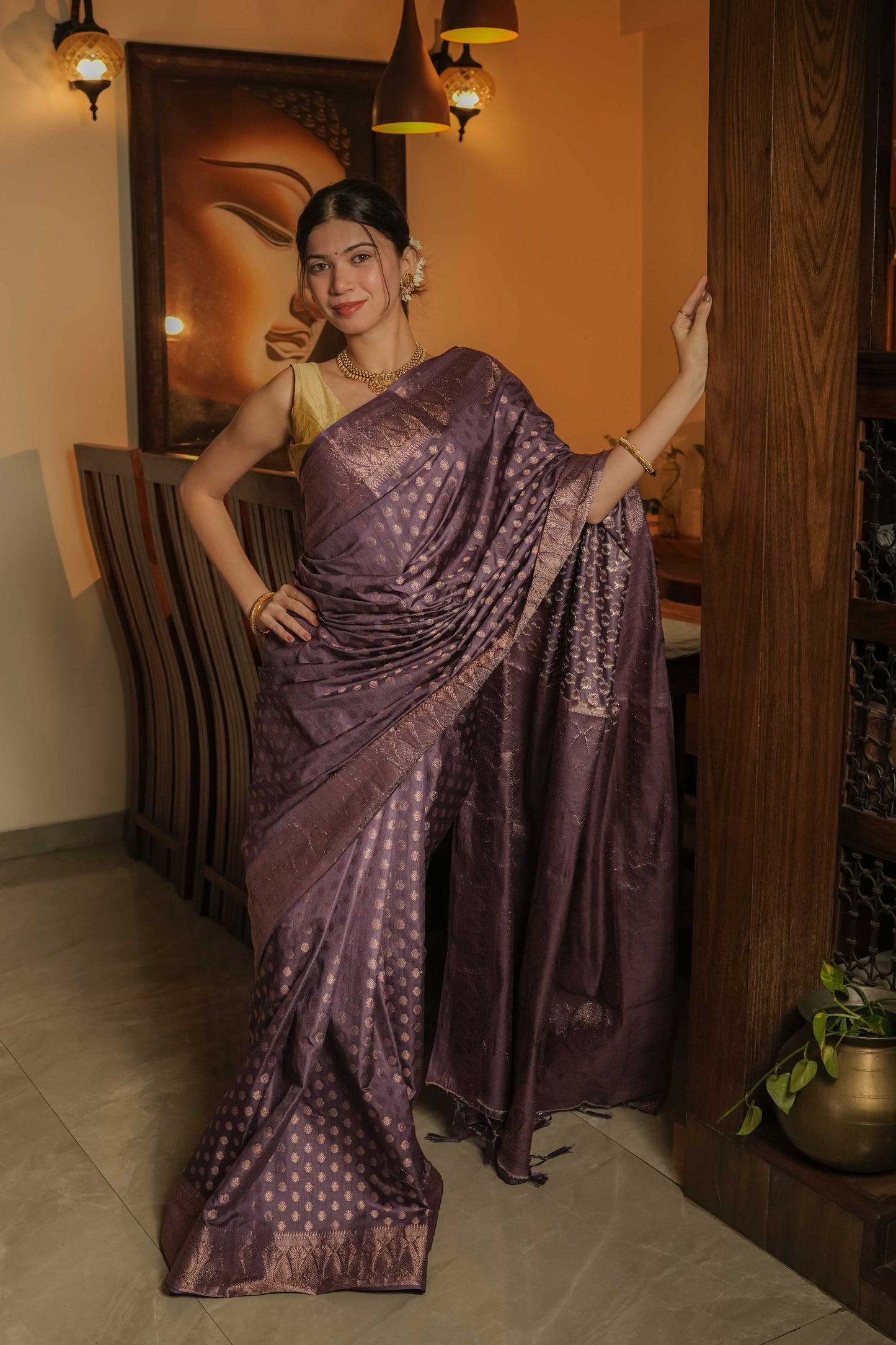 Lilac Raw Silk Saree