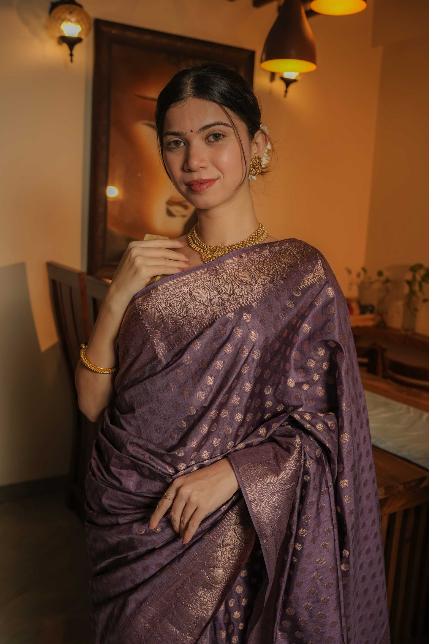 Lilac Raw Silk Saree